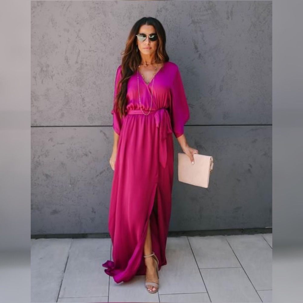 Vivi Aria Kimono Maxi Dress - Magenta